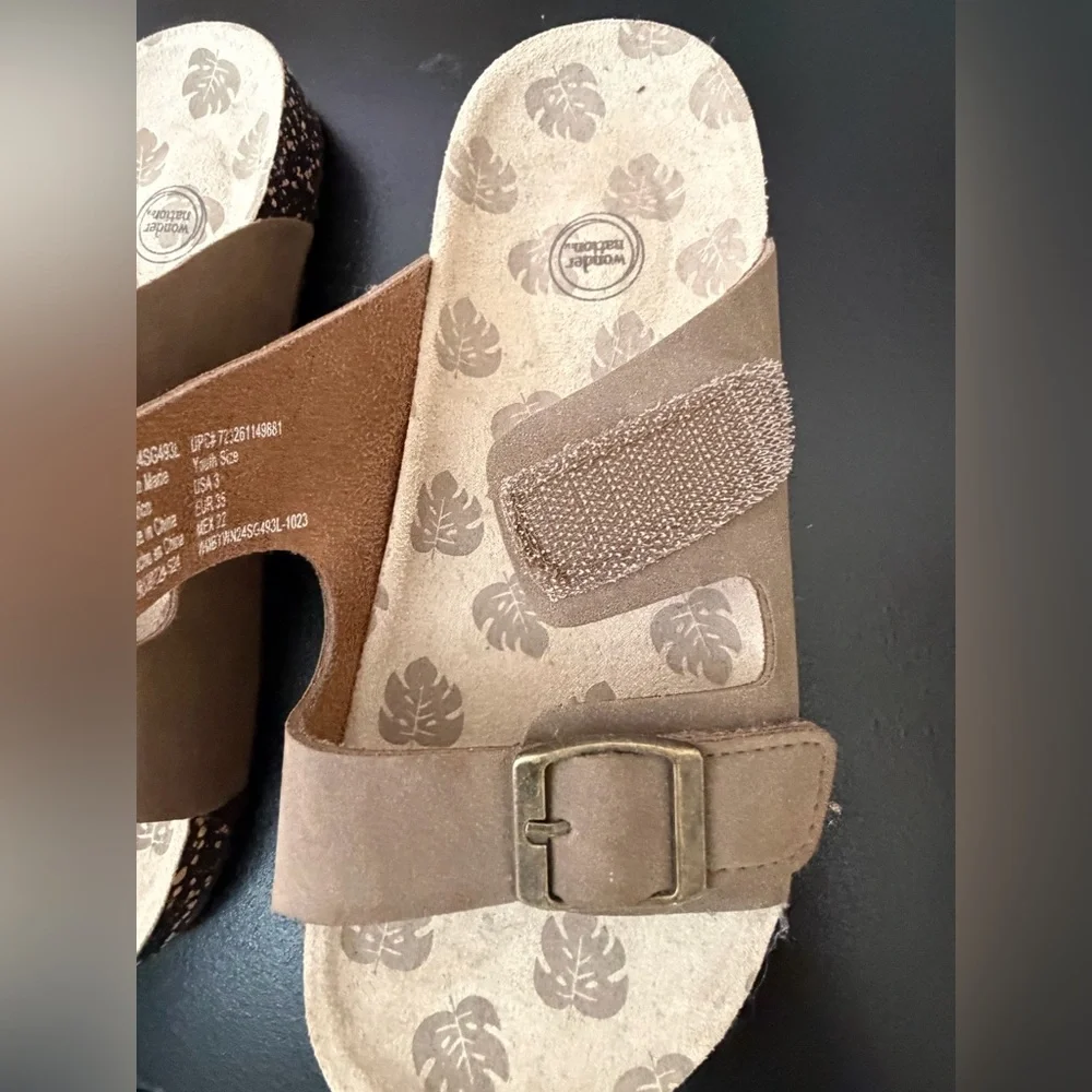 Wonder Nation Brown Double-Buckle Kids Sandal- Youth 3